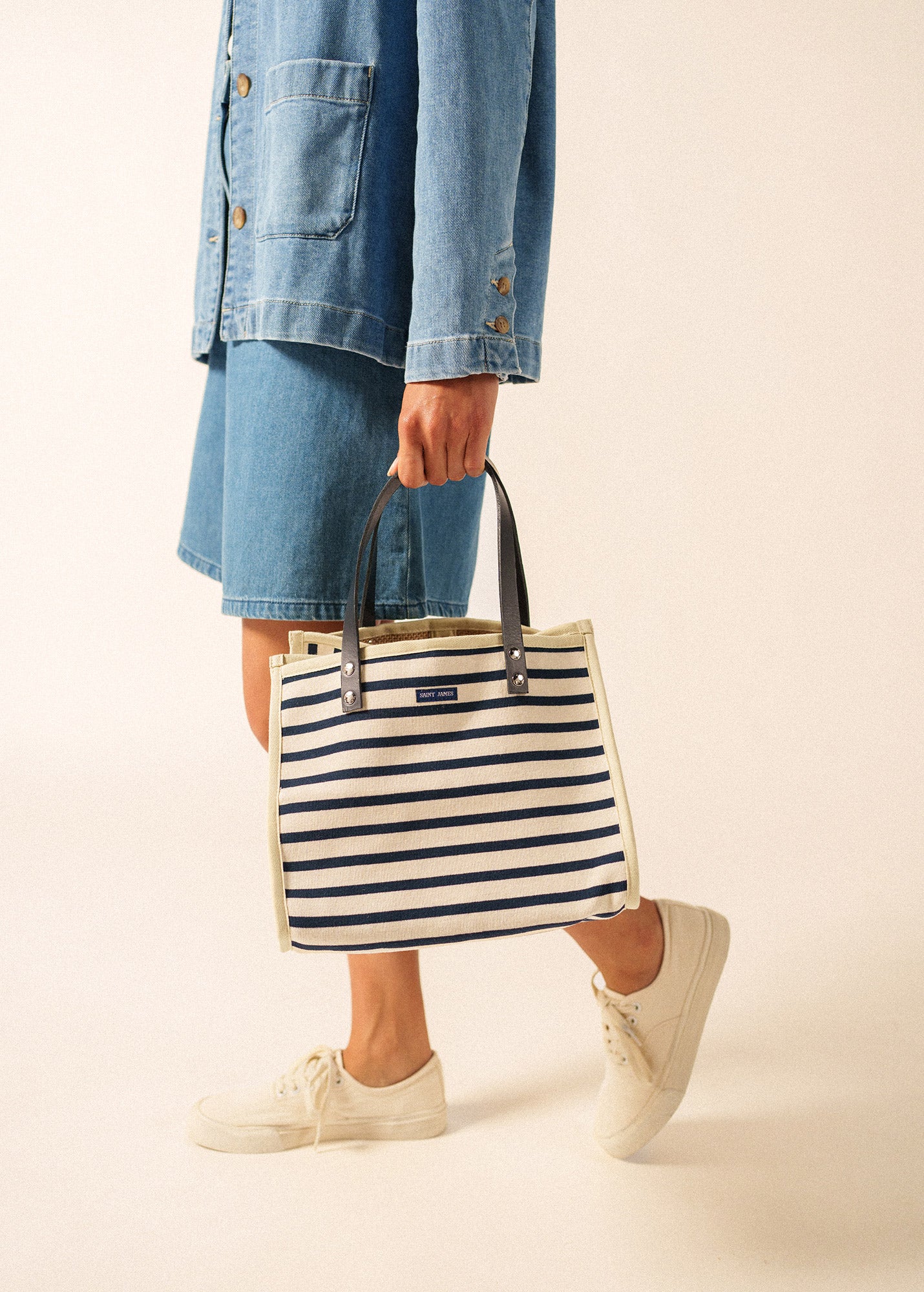 Sac carré rayé (ECRU/MARINE/MARINE)